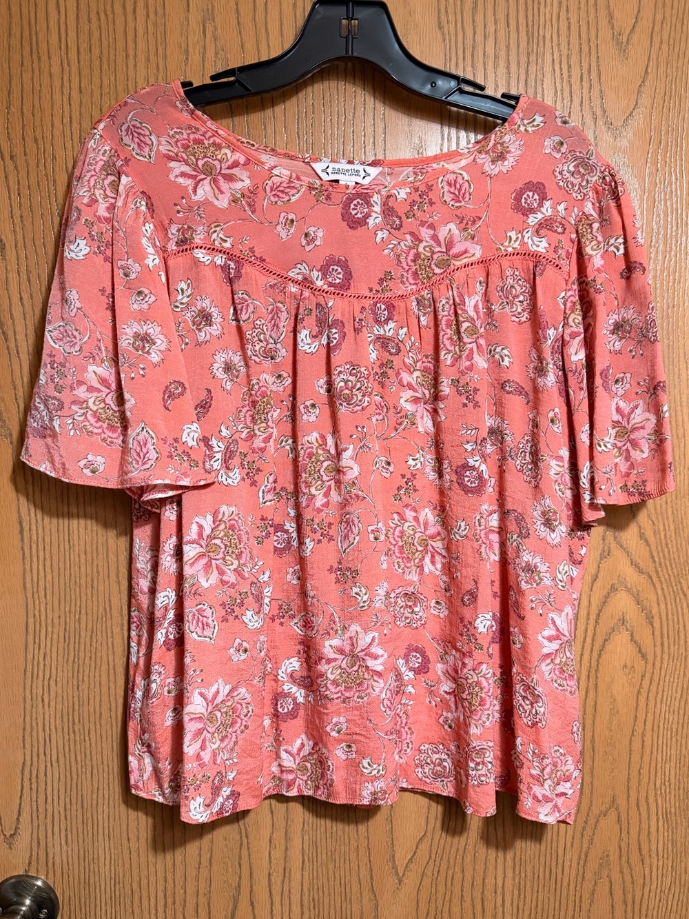 EUC Nanette Lepore Coral Floral Short-Sleeve Top